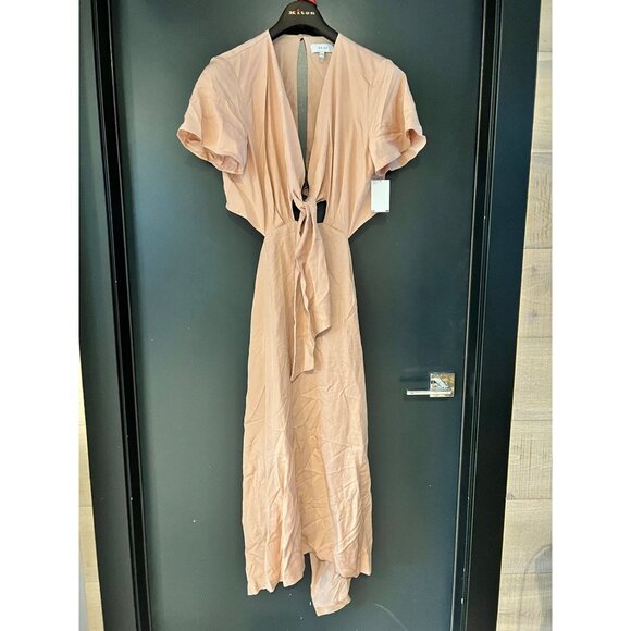 NWOT REISS IONA TIE WAIST BODYCON MIDI BLUSH DRESS SIZE 12 - Picture 4 of 10